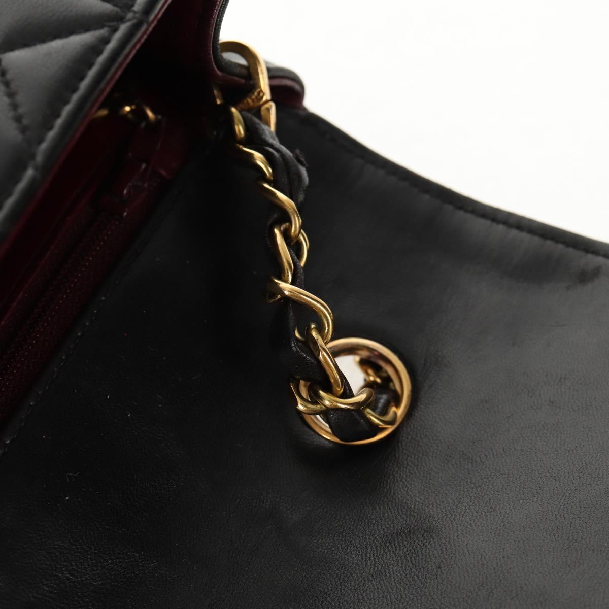 CHANEL Matelasse Chain Diana Shoulder Bag Lamb Skin Black Gold CC Auth 147913V
