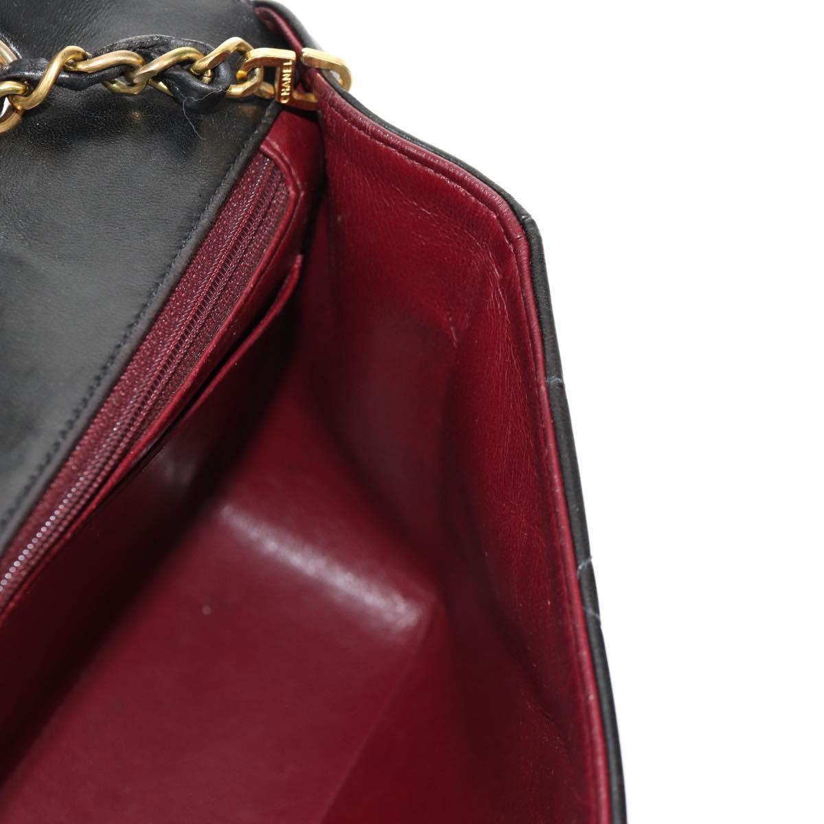 CHANEL Matelasse Chain Diana Shoulder Bag Lamb Skin Black Gold CC Auth 147913V