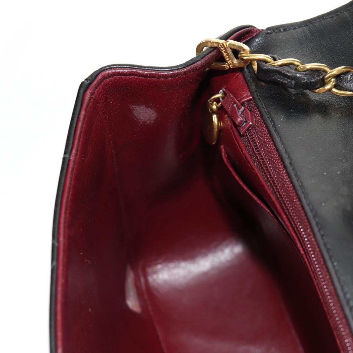 CHANEL Matelasse Chain Diana Shoulder Bag Lamb Skin Black Gold CC Auth 147913V