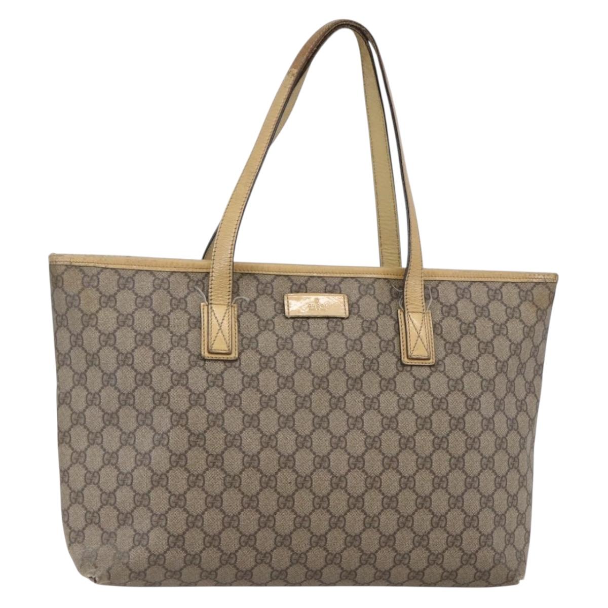 GUCCI GG Supreme Tote Bag PVC Beige Silver 211137 Auth 147938