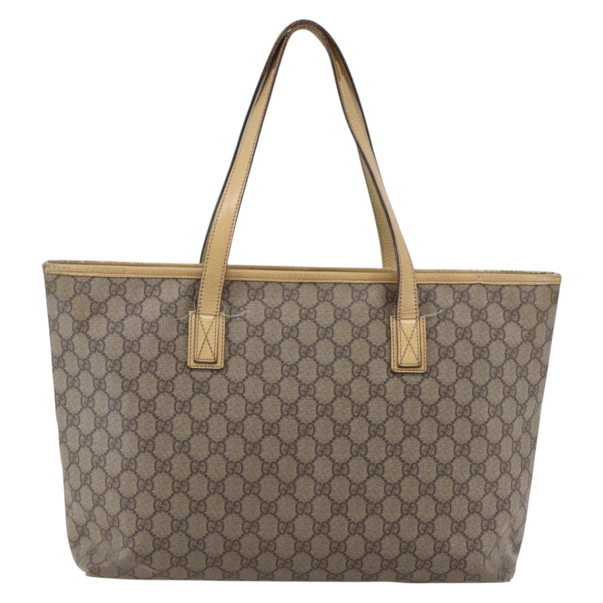 GUCCI GG Supreme Tote Bag PVC Beige Silver 211137 Auth 147938
