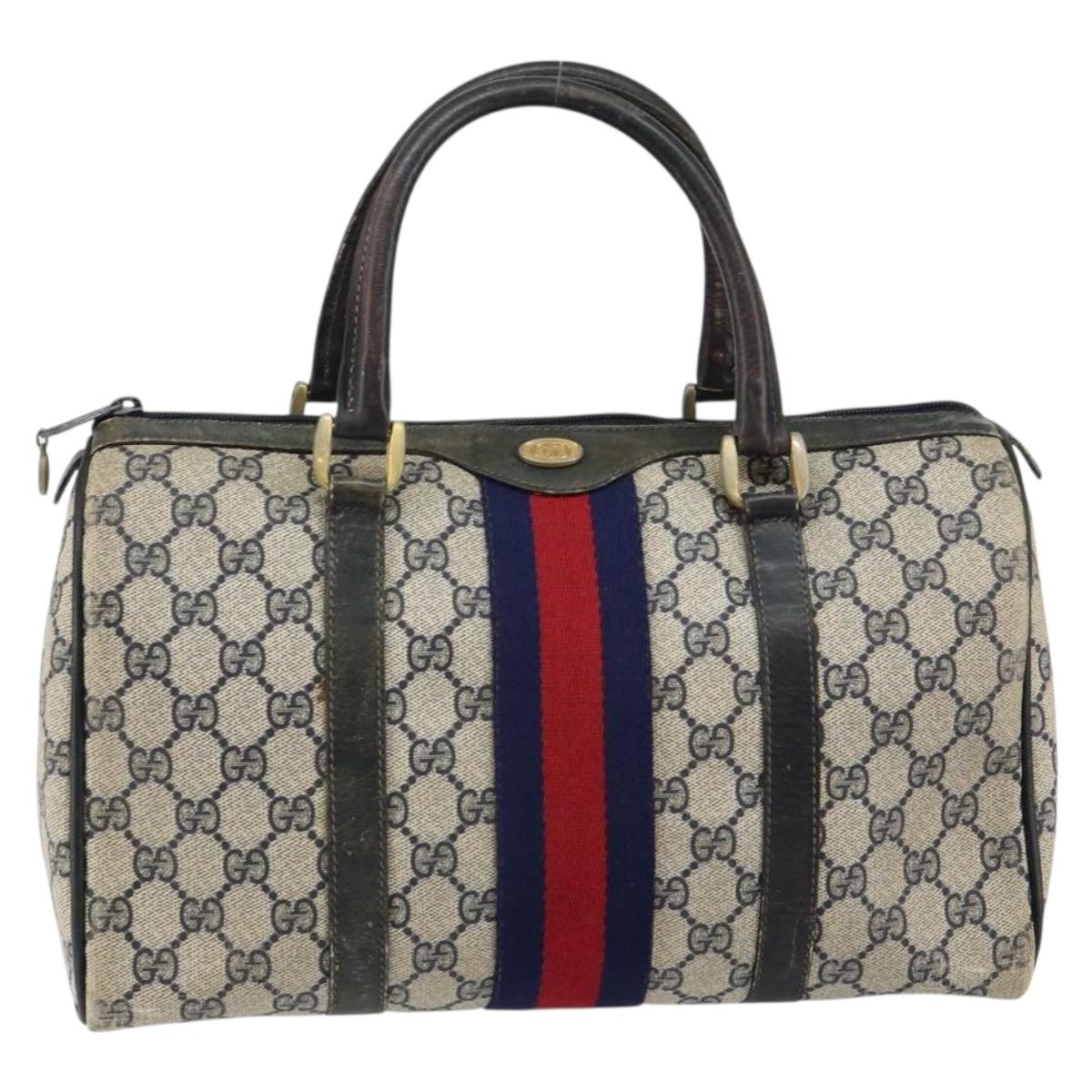 GUCCI GG Supreme Sherry Line Boston Bag PVC Navy Gold 012 3842 33 39 Auth 147940