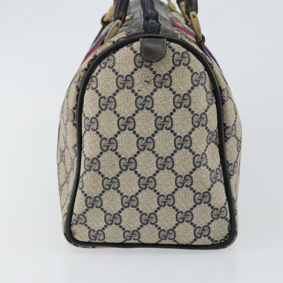 GUCCI GG Supreme Sherry Line Boston Bag PVC Navy Gold 012 3842 33 39 Auth 147940