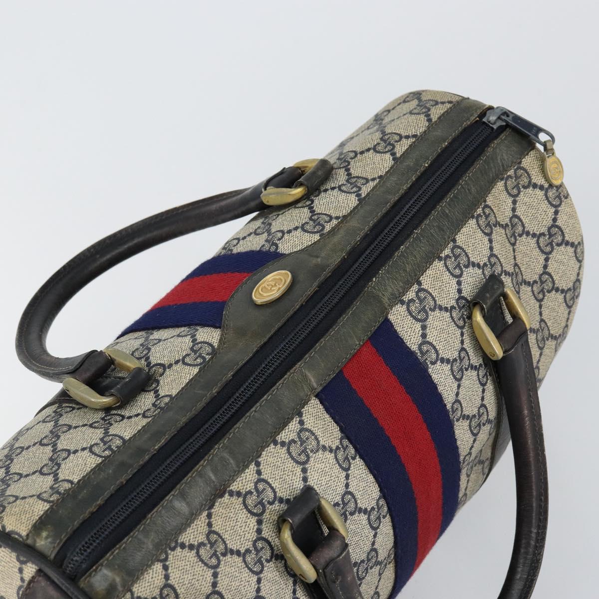 GUCCI GG Supreme Sherry Line Boston Bag PVC Navy Gold 012 3842 33 39 Auth 147940