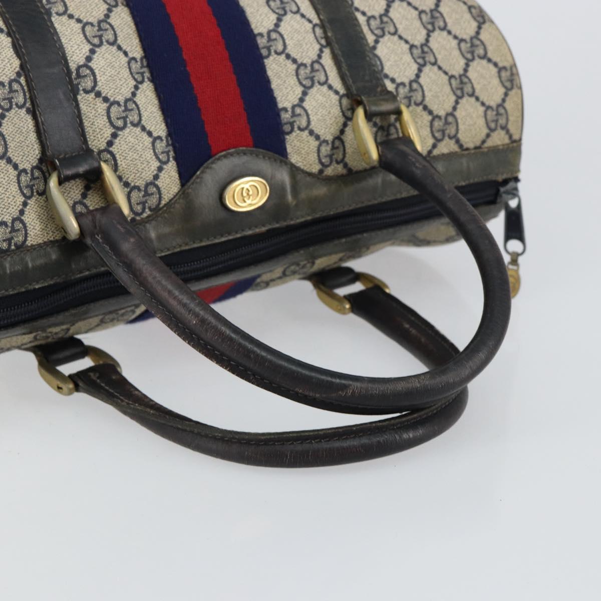 GUCCI GG Supreme Sherry Line Boston Bag PVC Navy Gold 012 3842 33 39 Auth 147940