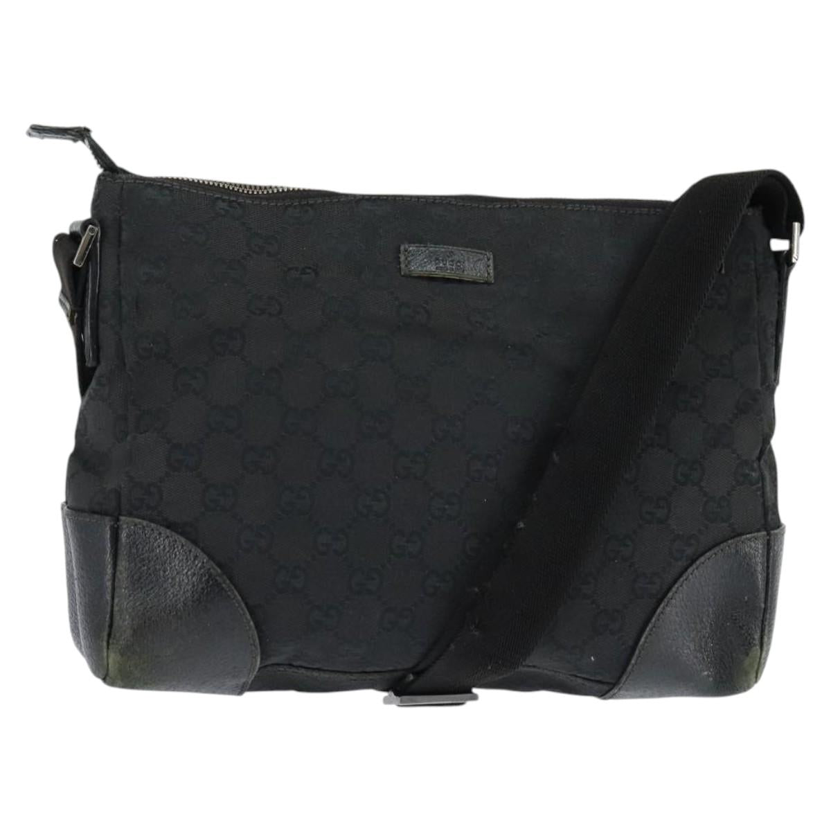 GUCCI GG Canvas Shoulder Bag Black Silver 114273 Auth 147943