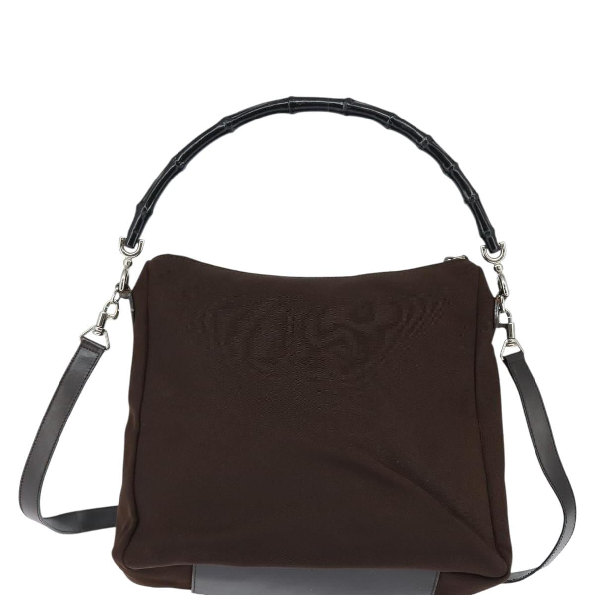 GUCCI Bamboo Hand Bag Nylon 2way Brown Silver 000 2404 Auth 147946
