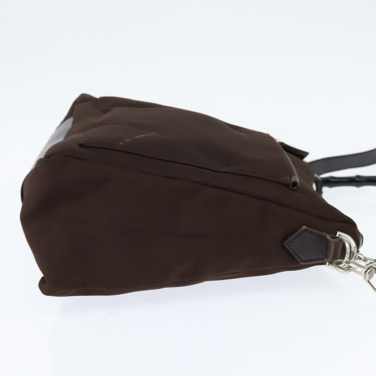 GUCCI Bamboo Hand Bag Nylon 2way Brown Silver 000 2404 Auth 147946
