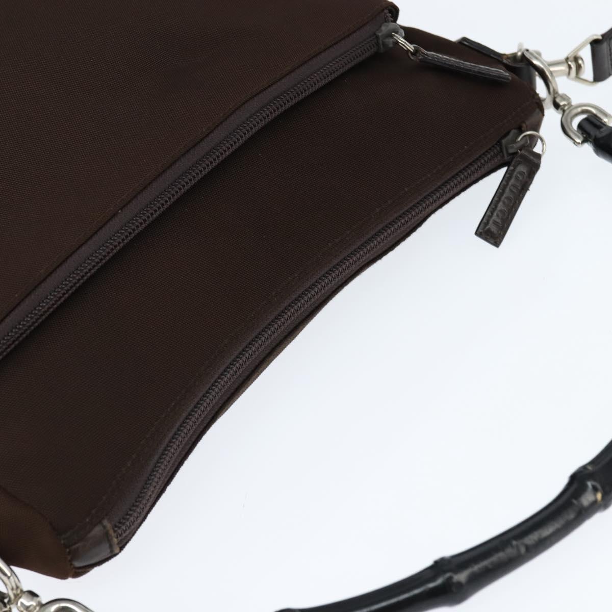GUCCI Bamboo Hand Bag Nylon 2way Brown Silver 000 2404 Auth 147946