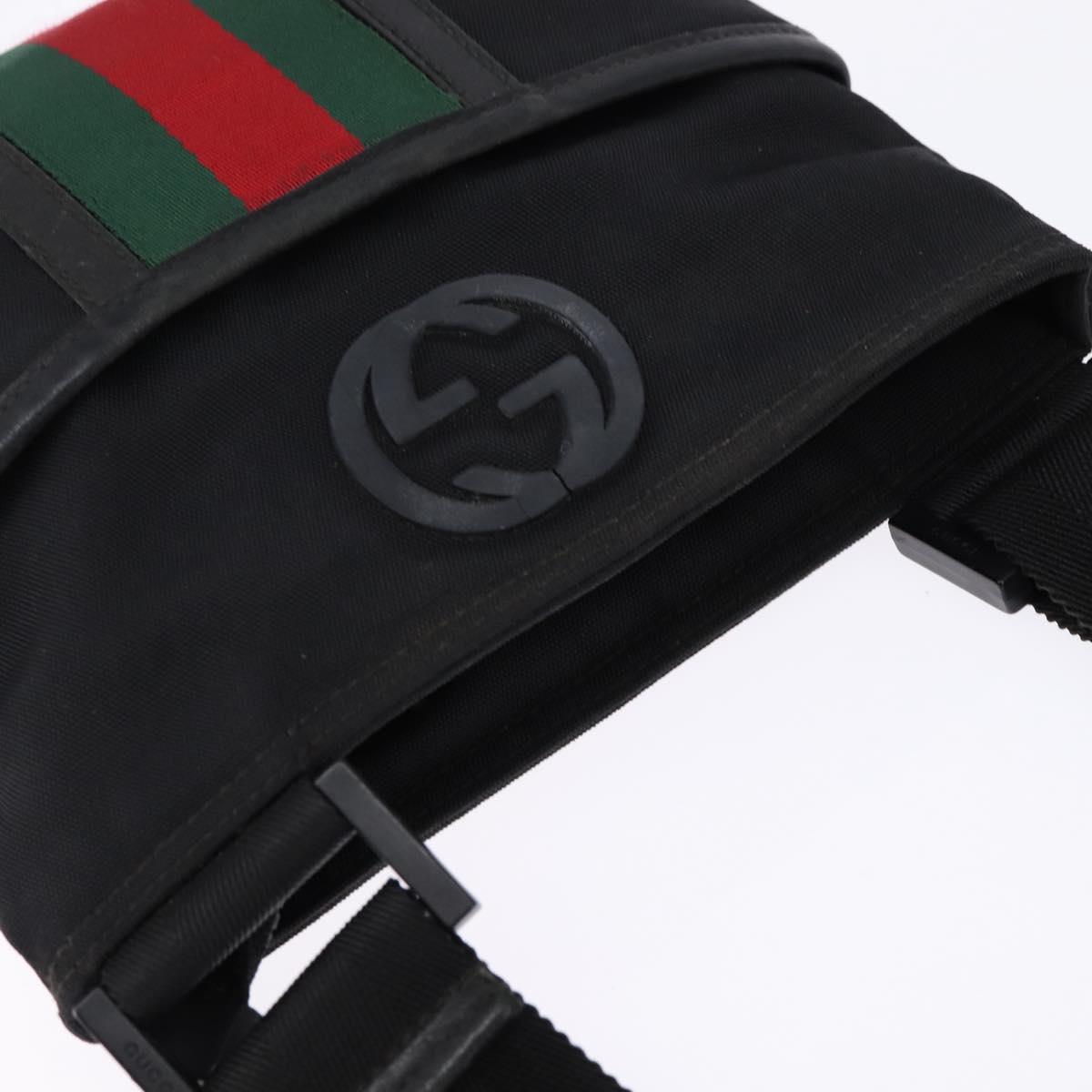 GUCCI Web Sherry Line Shoulder Bag Nylon Black 181068 Auth 147947