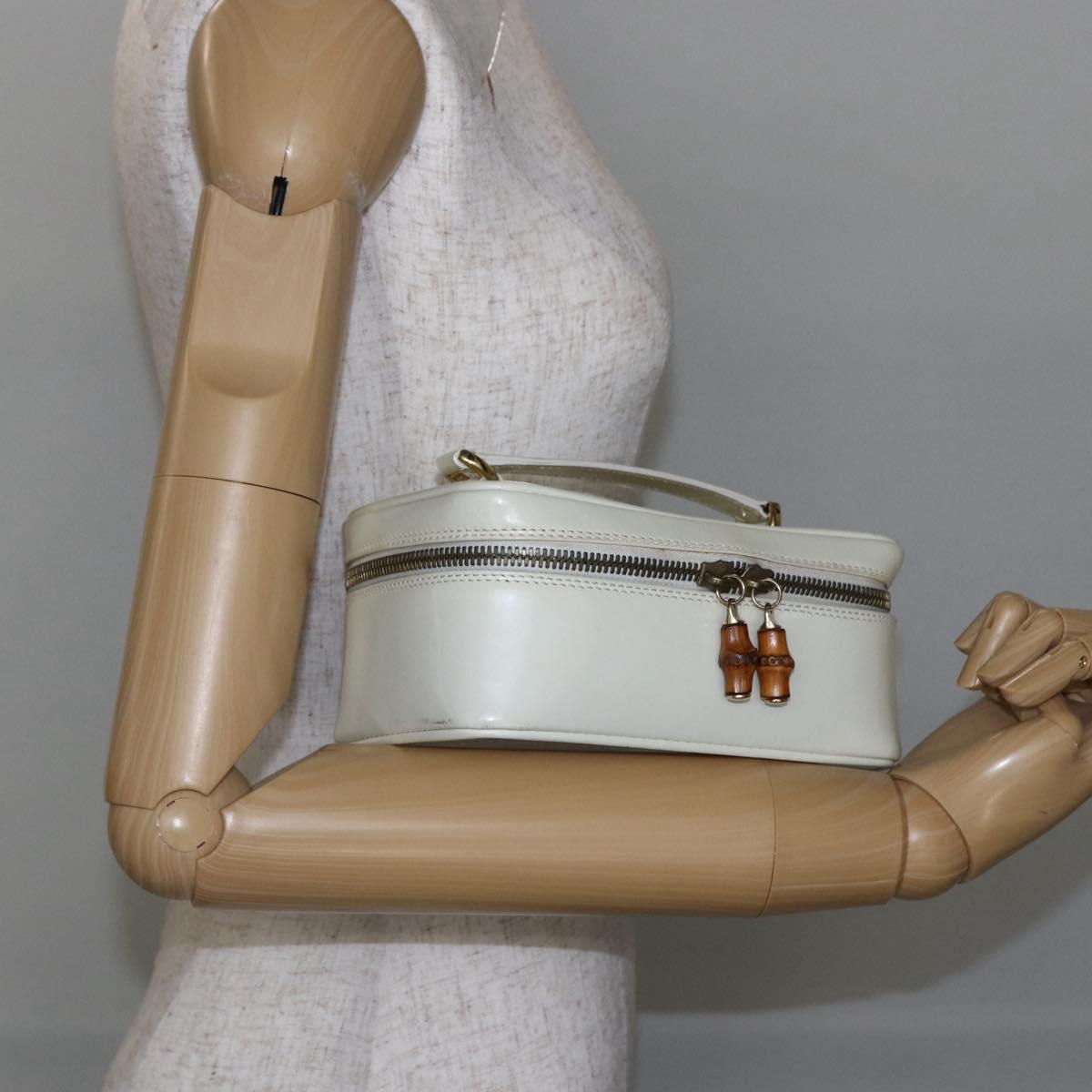 GUCCI Bamboo Vanity Hand Bag Leather White Gold 032 1956 0151 Auth 147948