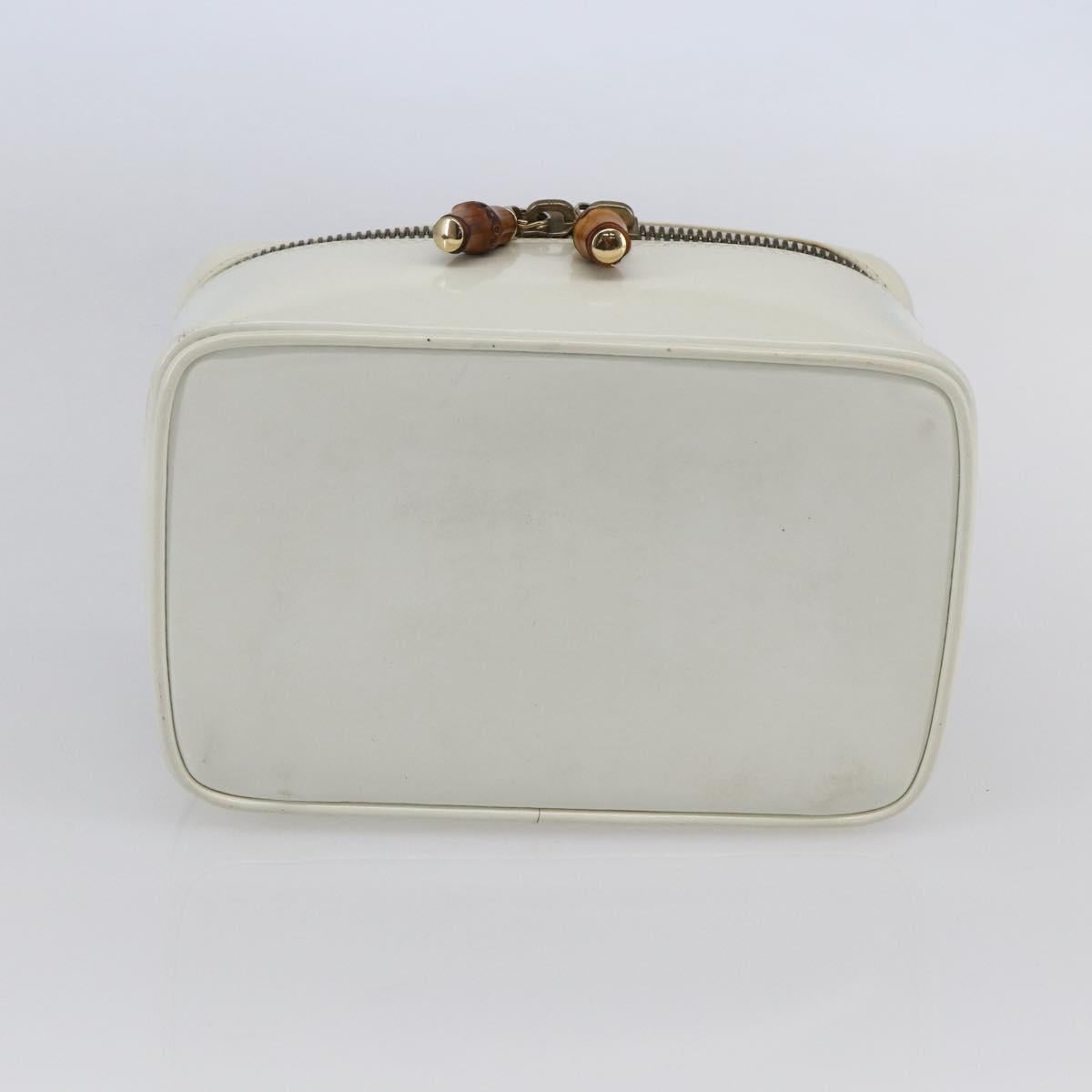 GUCCI Bamboo Vanity Hand Bag Leather White Gold 032 1956 0151 Auth 147948