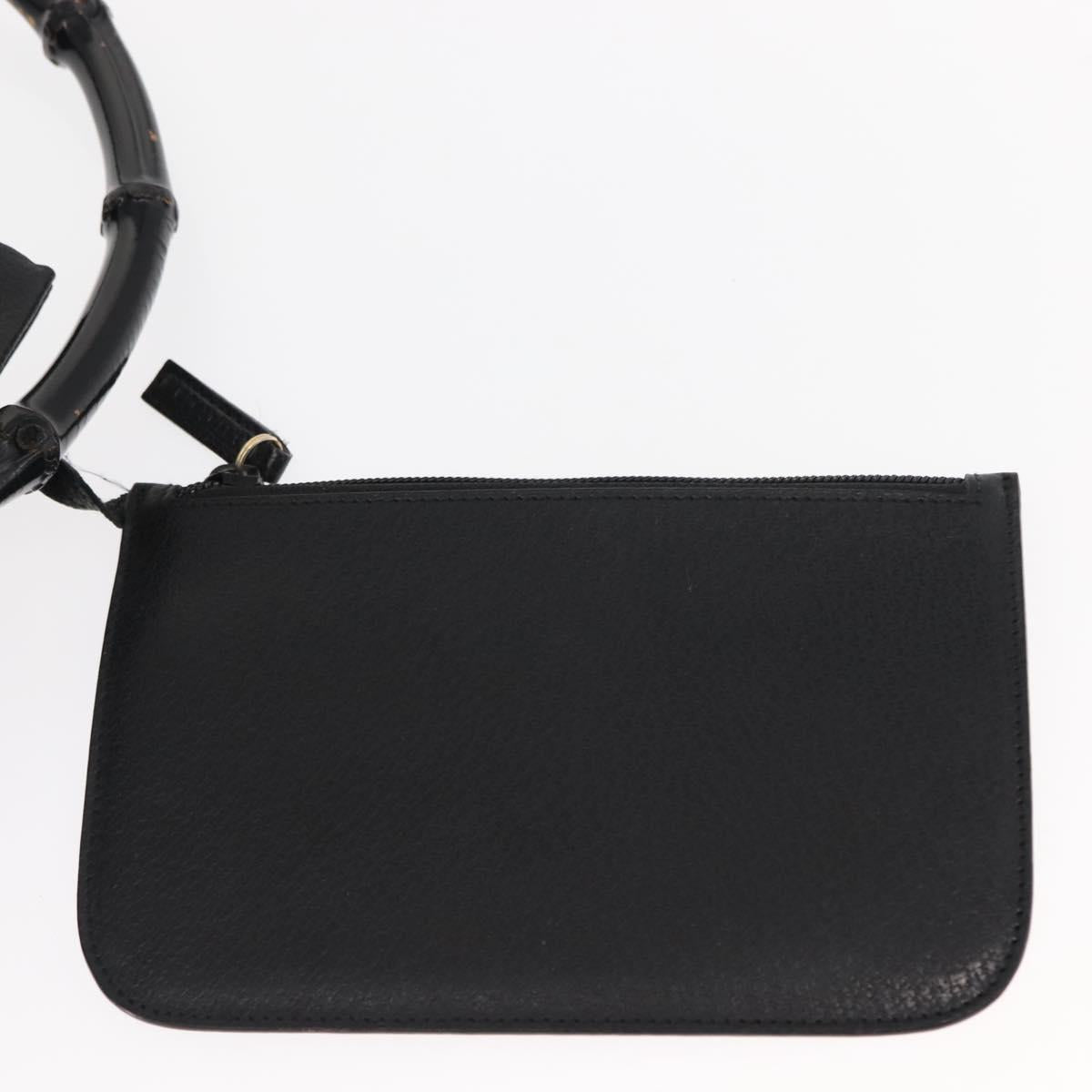 GUCCI Bamboo Shoulder Bag Leather Black Gold 001 2113 1880 Auth 147949
