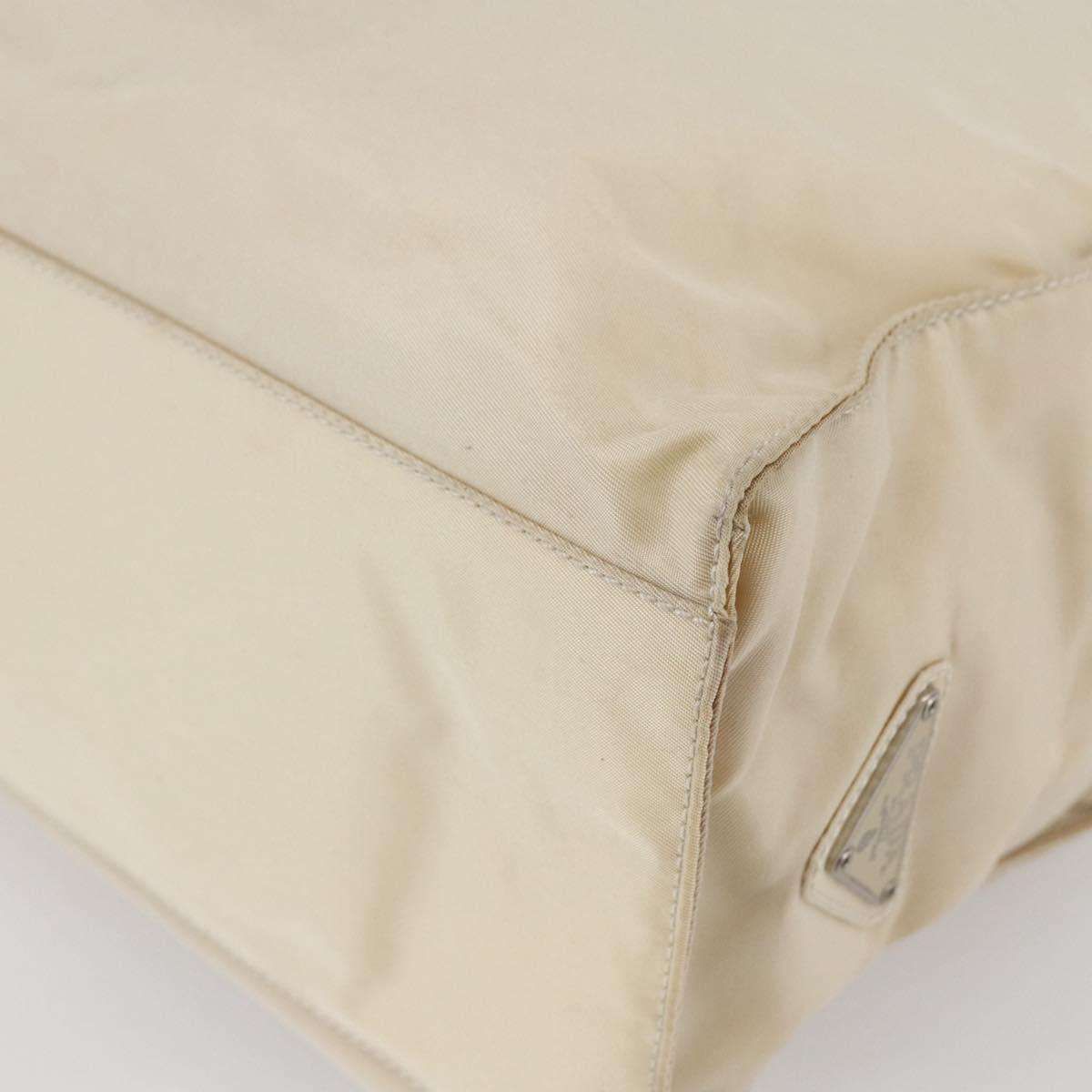 PRADA Tote Bag Nylon Ivory Silver Auth 147950