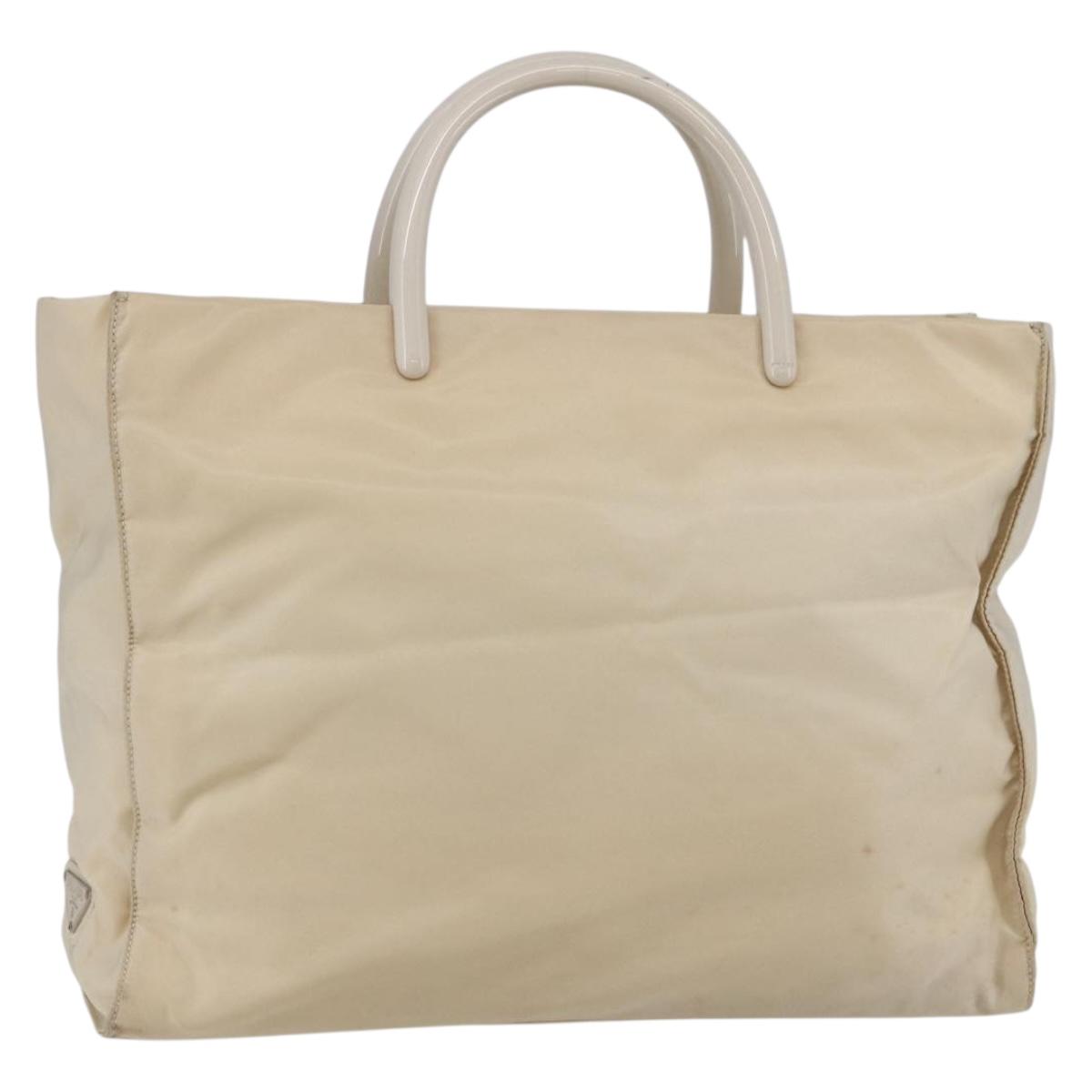 PRADA Tote Bag Nylon Ivory Silver Auth 147950