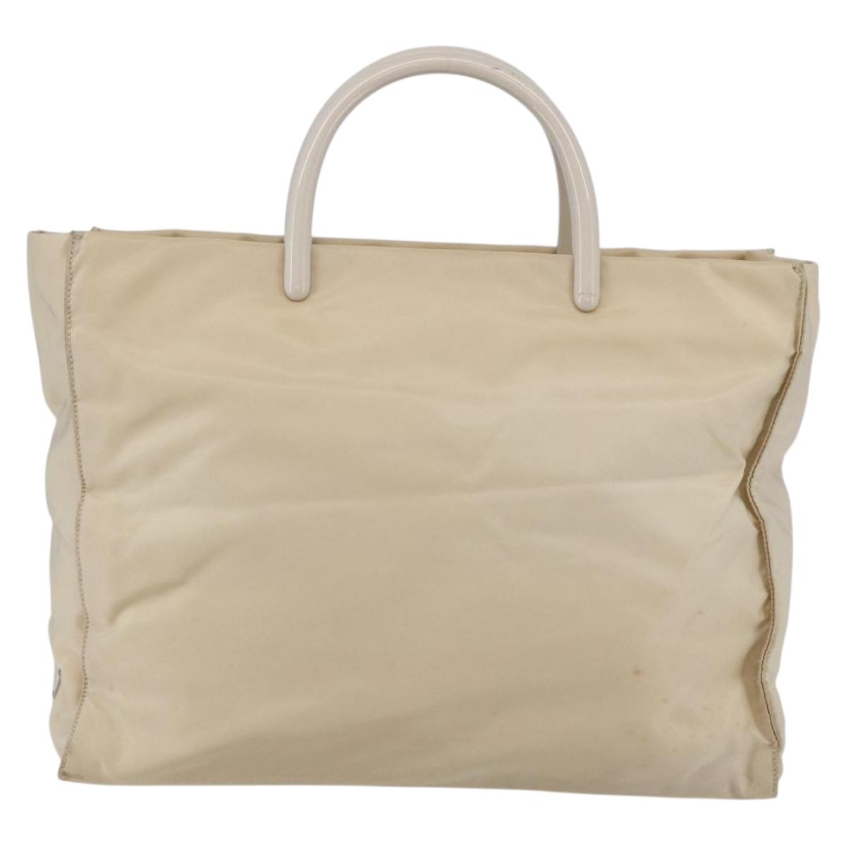 PRADA Tote Bag Nylon Ivory Silver Auth 147950