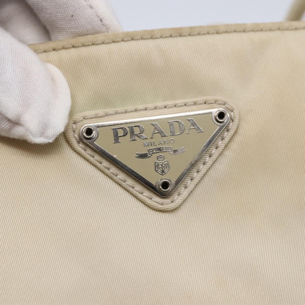 PRADA Tote Bag Nylon Ivory Silver Auth 147951