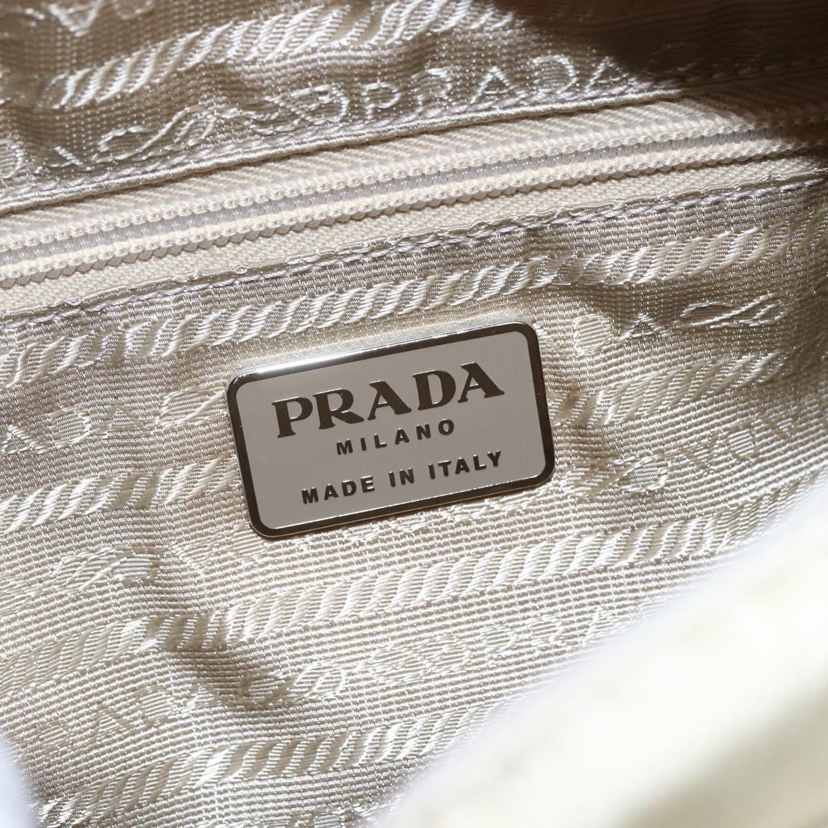 PRADA Tote Bag Nylon Ivory Silver Auth 147951