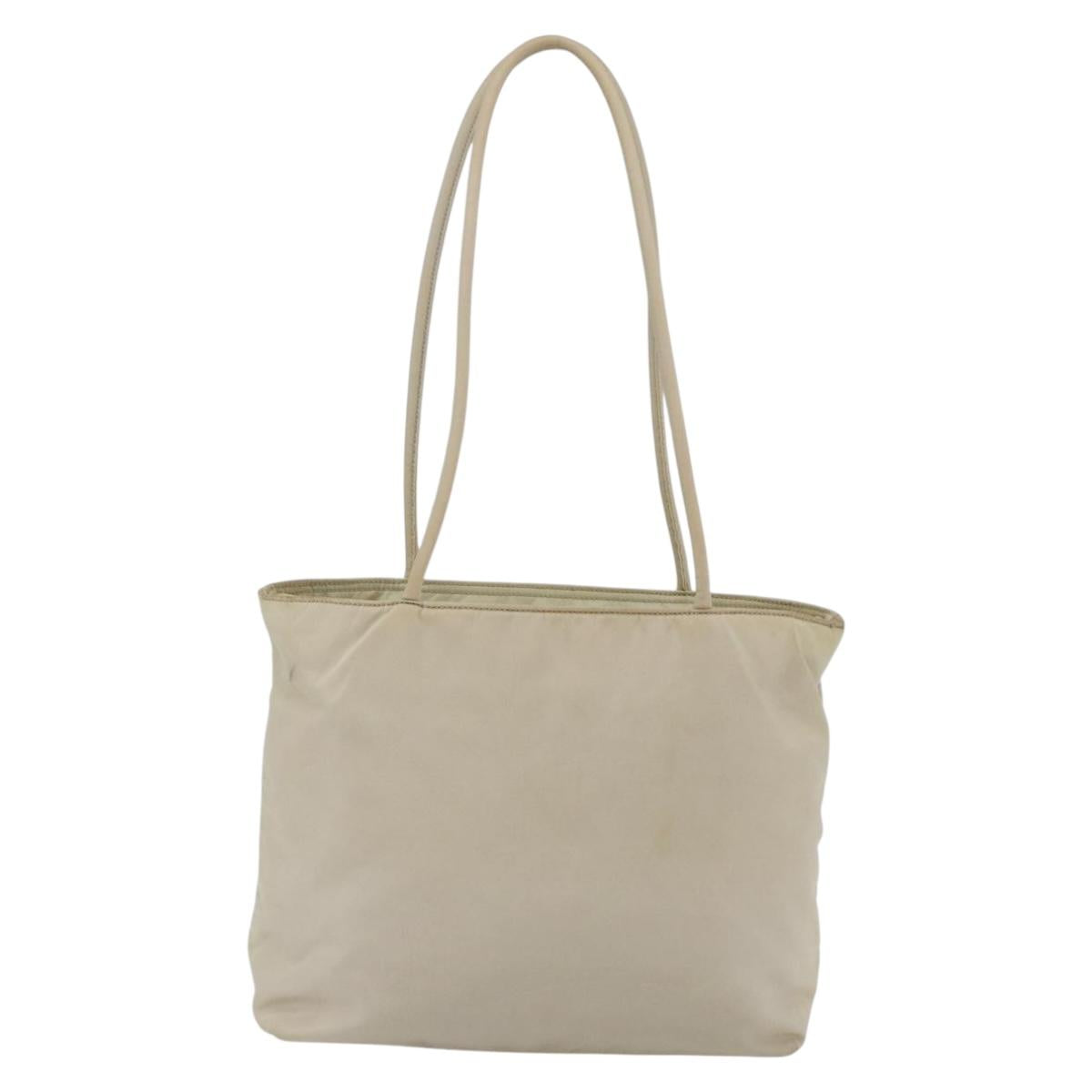 PRADA Tote Bag Nylon Ivory Silver Auth 147951