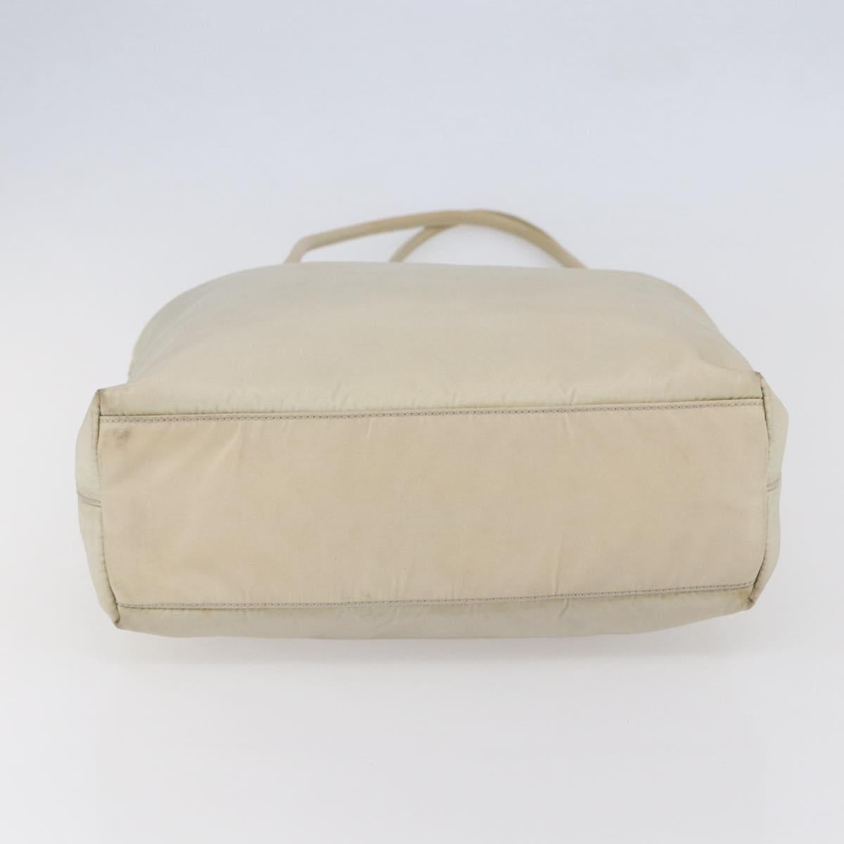 PRADA Tote Bag Nylon Ivory Silver Auth 147951