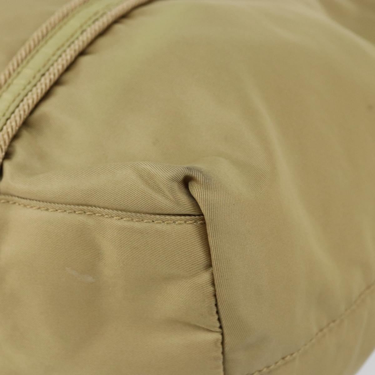 PRADA Tote Bag Nylon Beige Silver Auth 147952