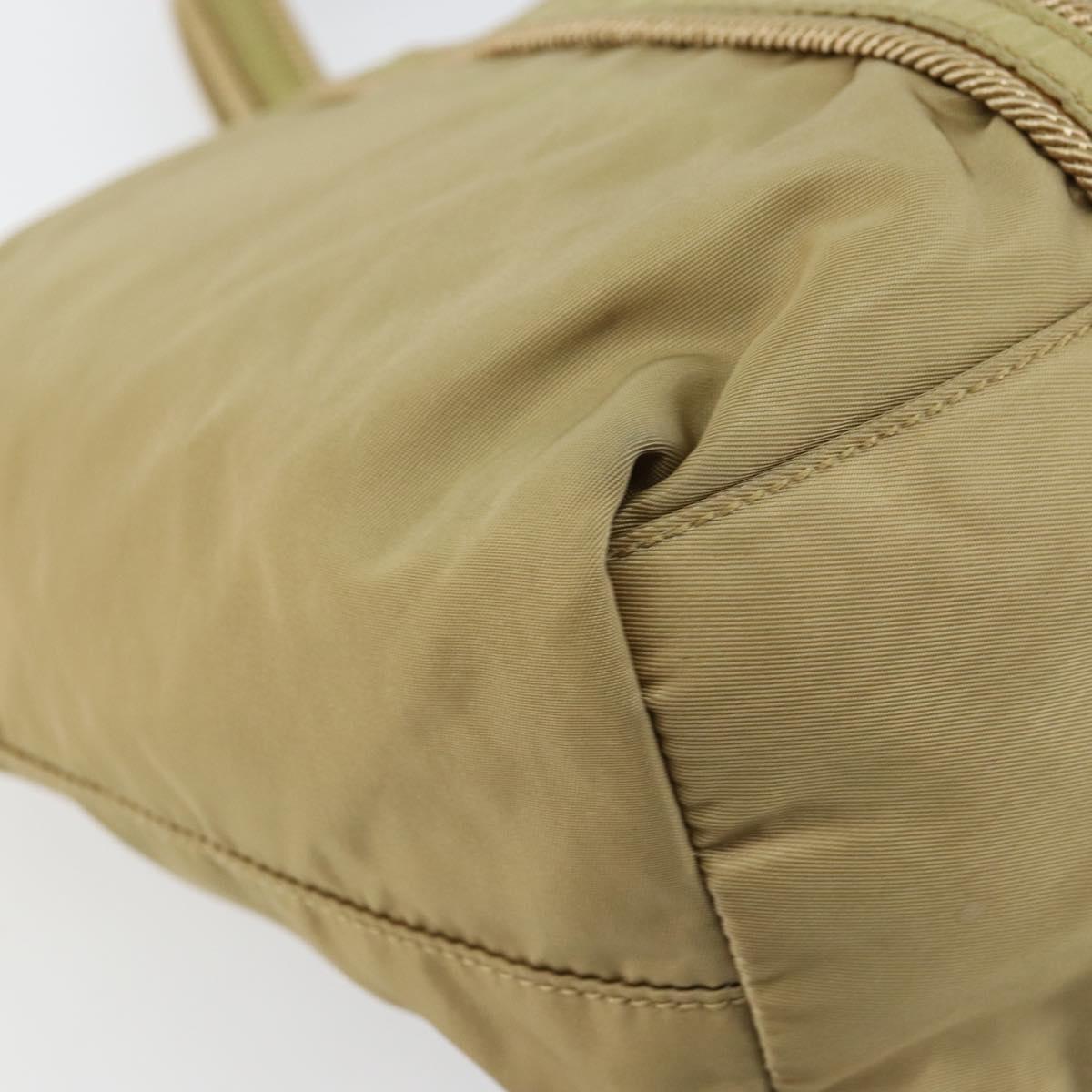 PRADA Tote Bag Nylon Beige Silver Auth 147952