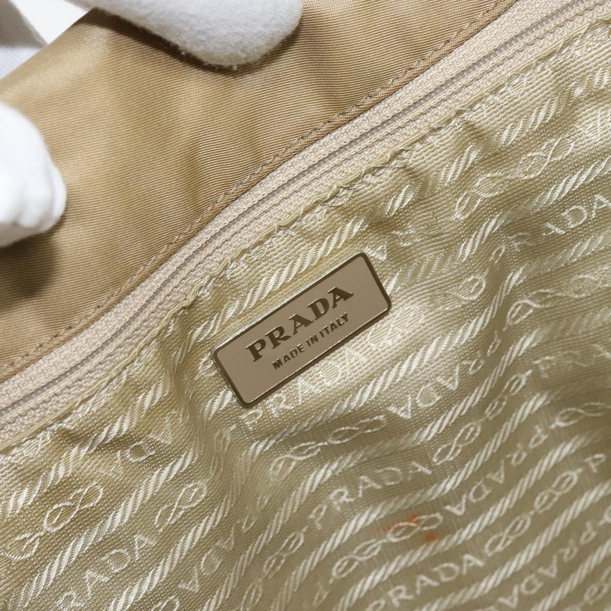PRADA Tote Bag Nylon Beige Silver Auth 147952