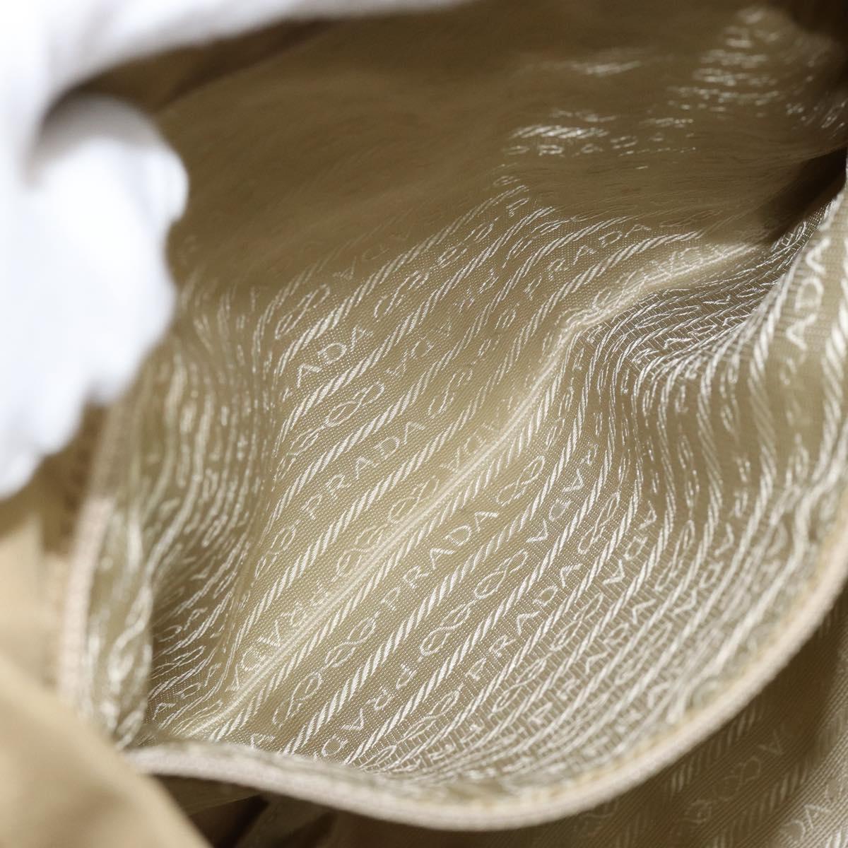 PRADA Tote Bag Nylon Beige Silver Auth 147952