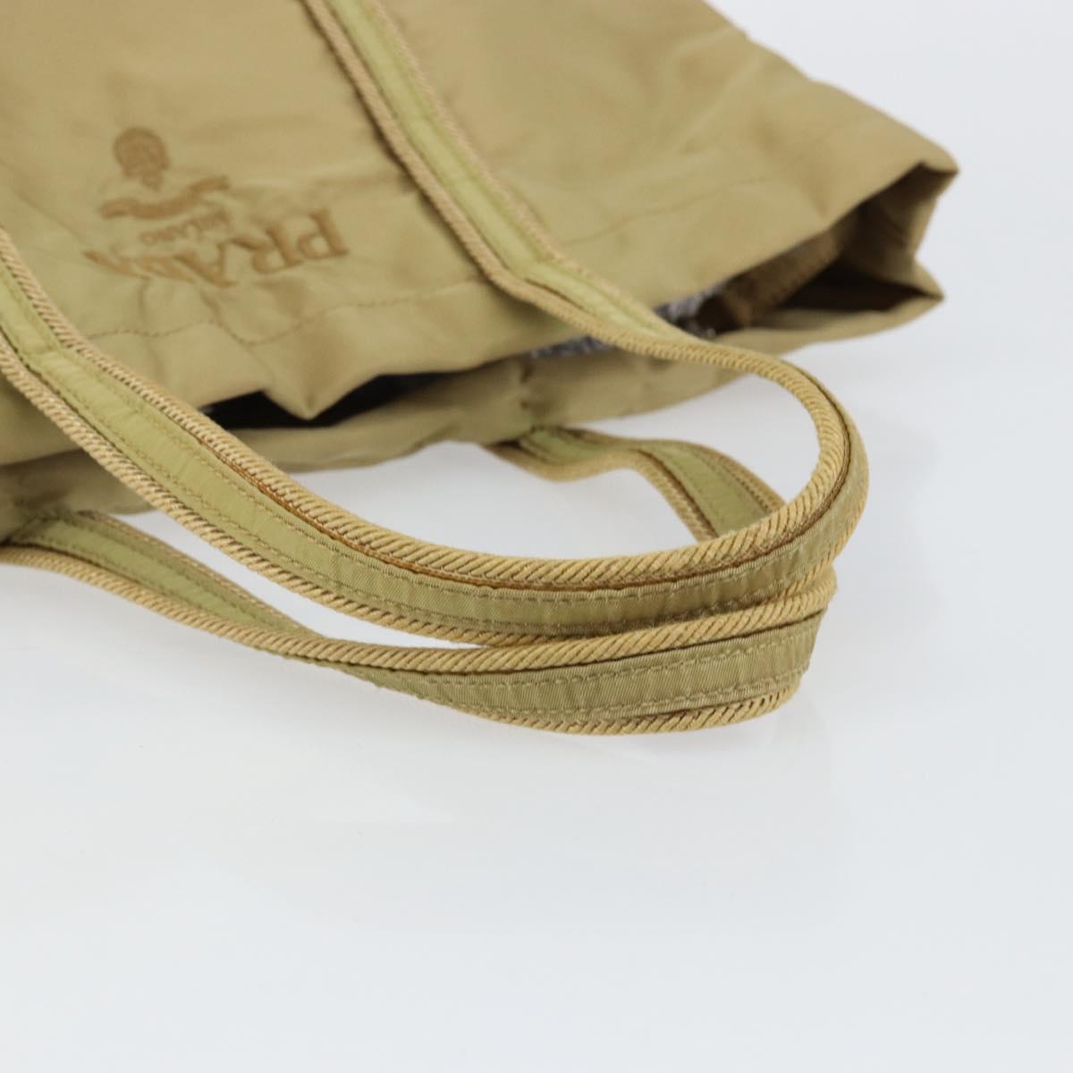 PRADA Tote Bag Nylon Beige Silver Auth 147952