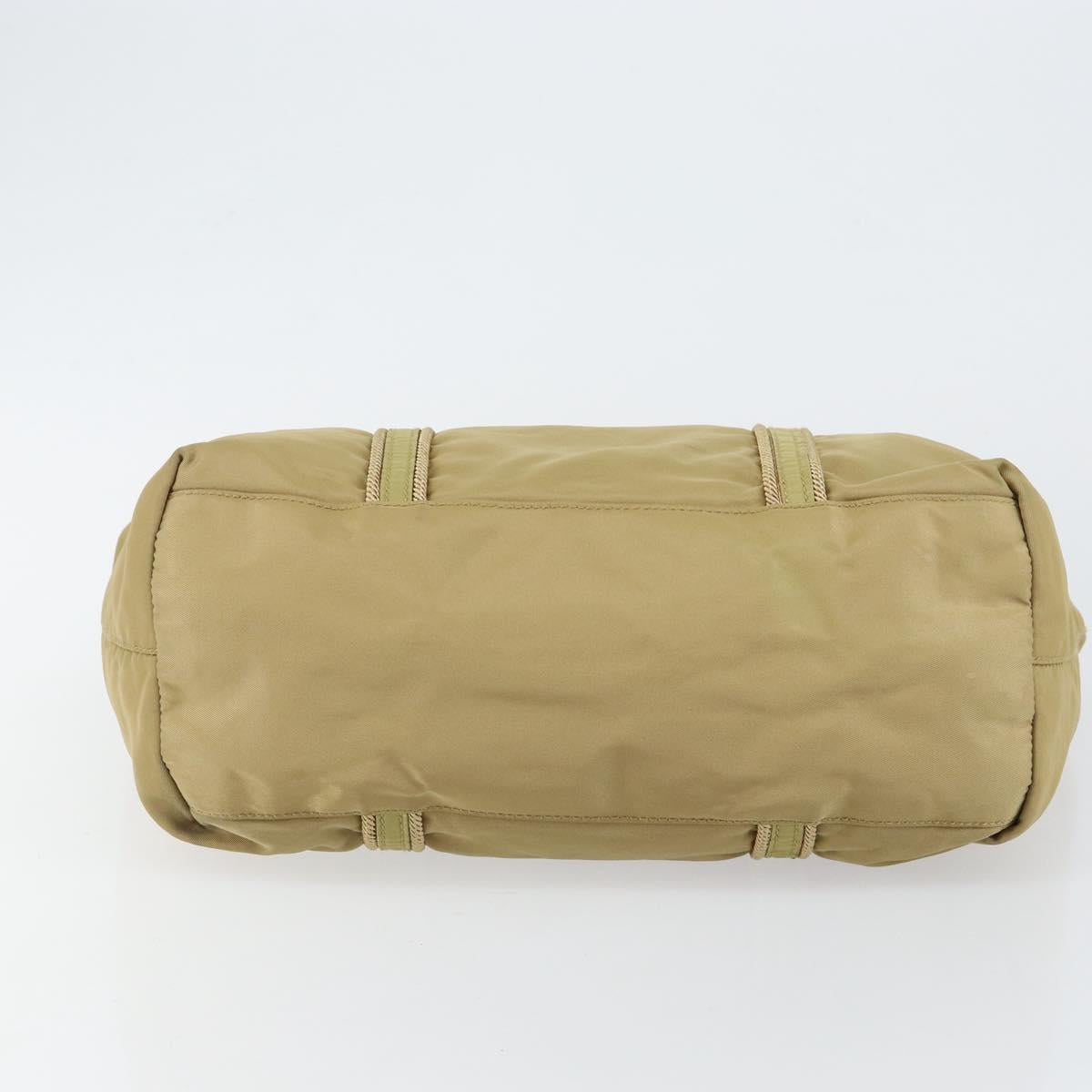 PRADA Tote Bag Nylon Beige Silver Auth 147952