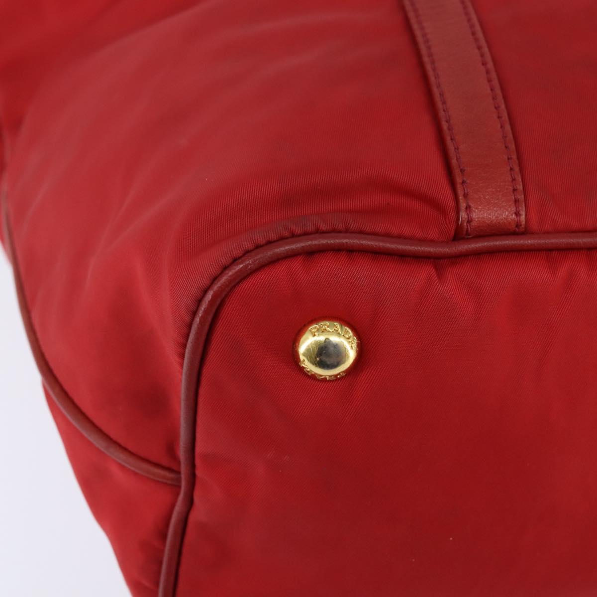 PRADA Tote Bag Nylon 2way Red Gold Auth 147953