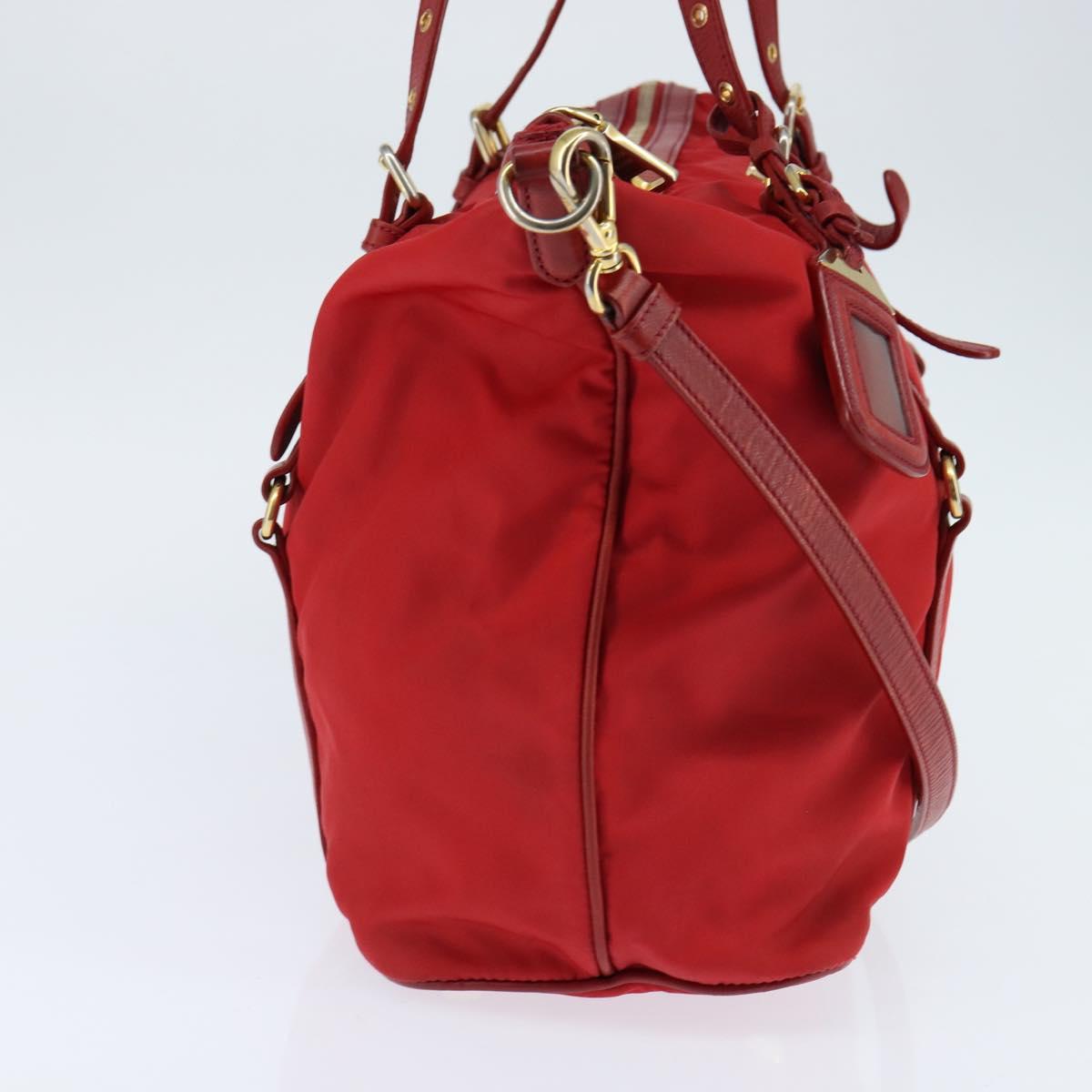 PRADA Tote Bag Nylon 2way Red Gold Auth 147953