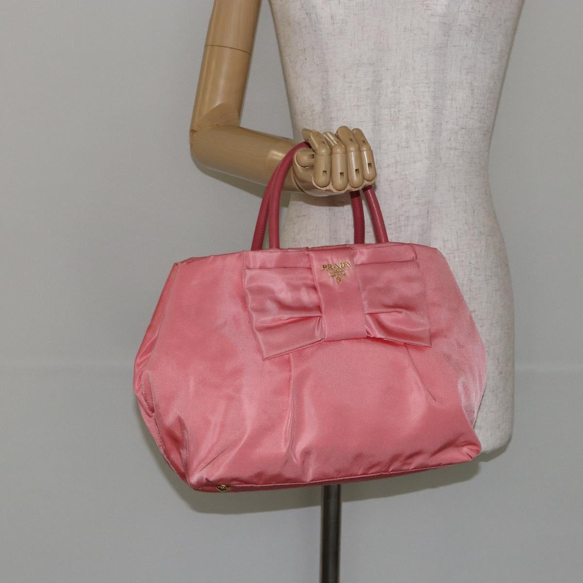 PRADA Tote Bag Nylon Pink Gold Auth 147954