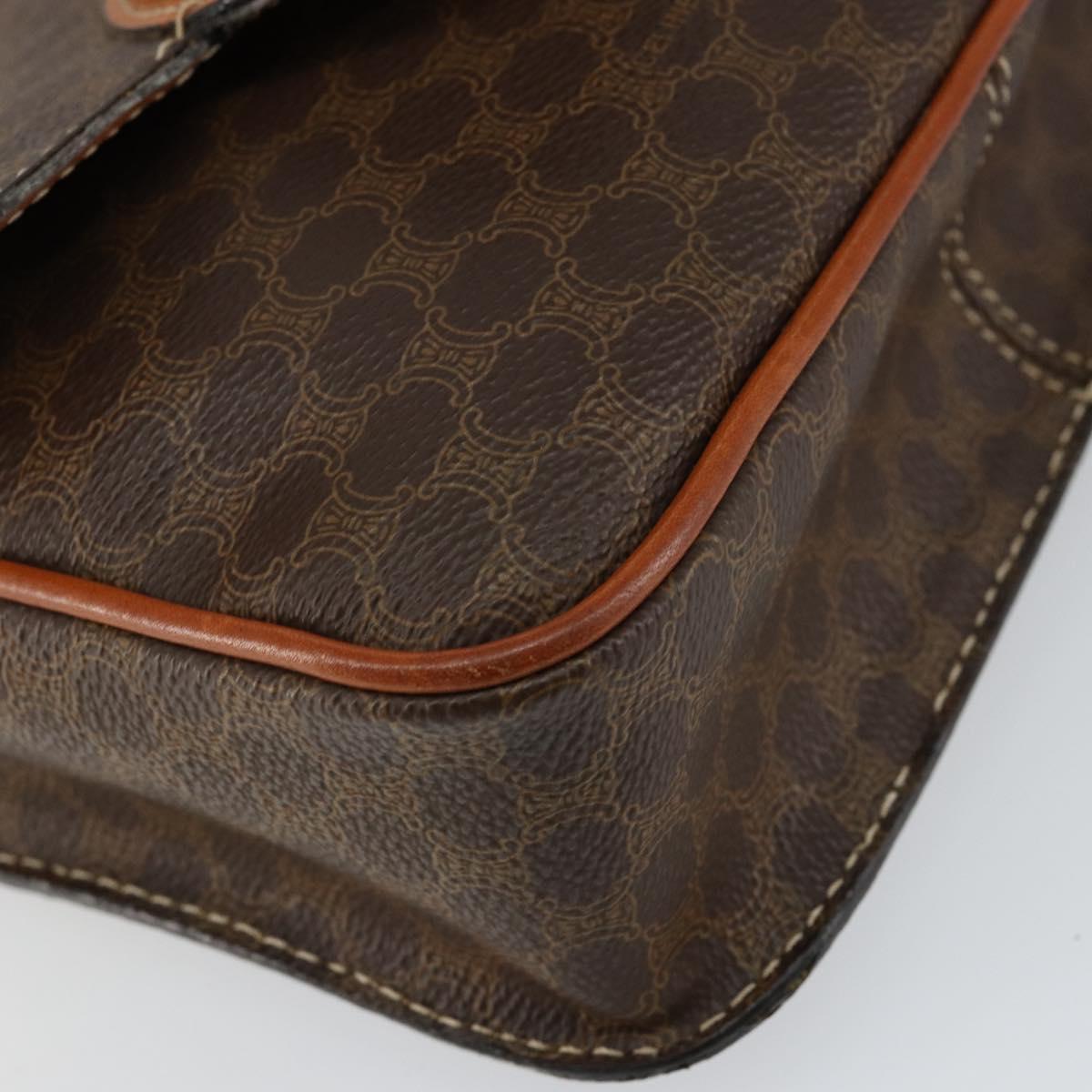 CELINE Macadam Canvas Circle Shoulder Bag PVC Leather Brown Gold Auth 147957