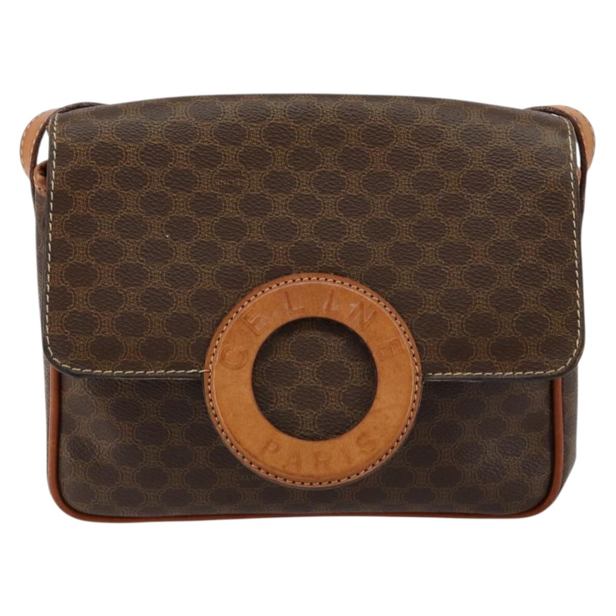 CELINE Macadam Canvas Circle Shoulder Bag PVC Leather Brown Gold Auth 147957