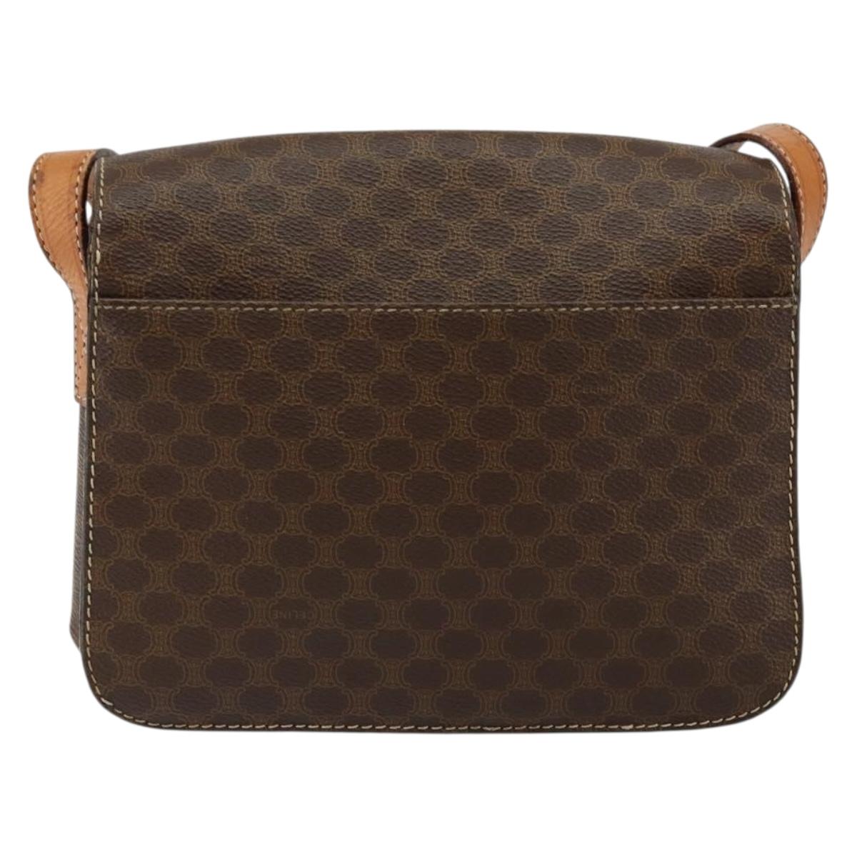 CELINE Macadam Canvas Circle Shoulder Bag PVC Leather Brown Gold Auth 147957