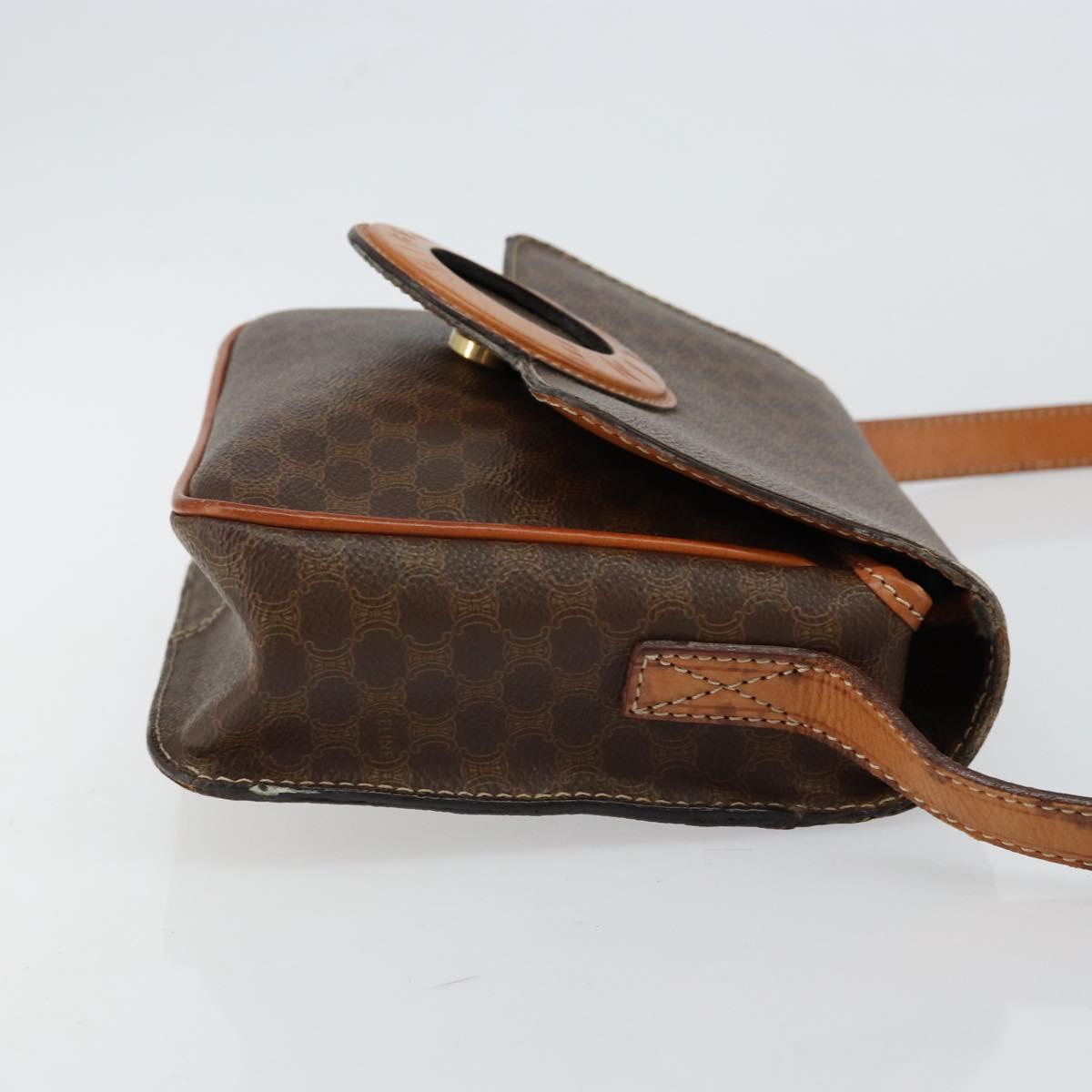 CELINE Macadam Canvas Circle Shoulder Bag PVC Leather Brown Gold Auth 147957