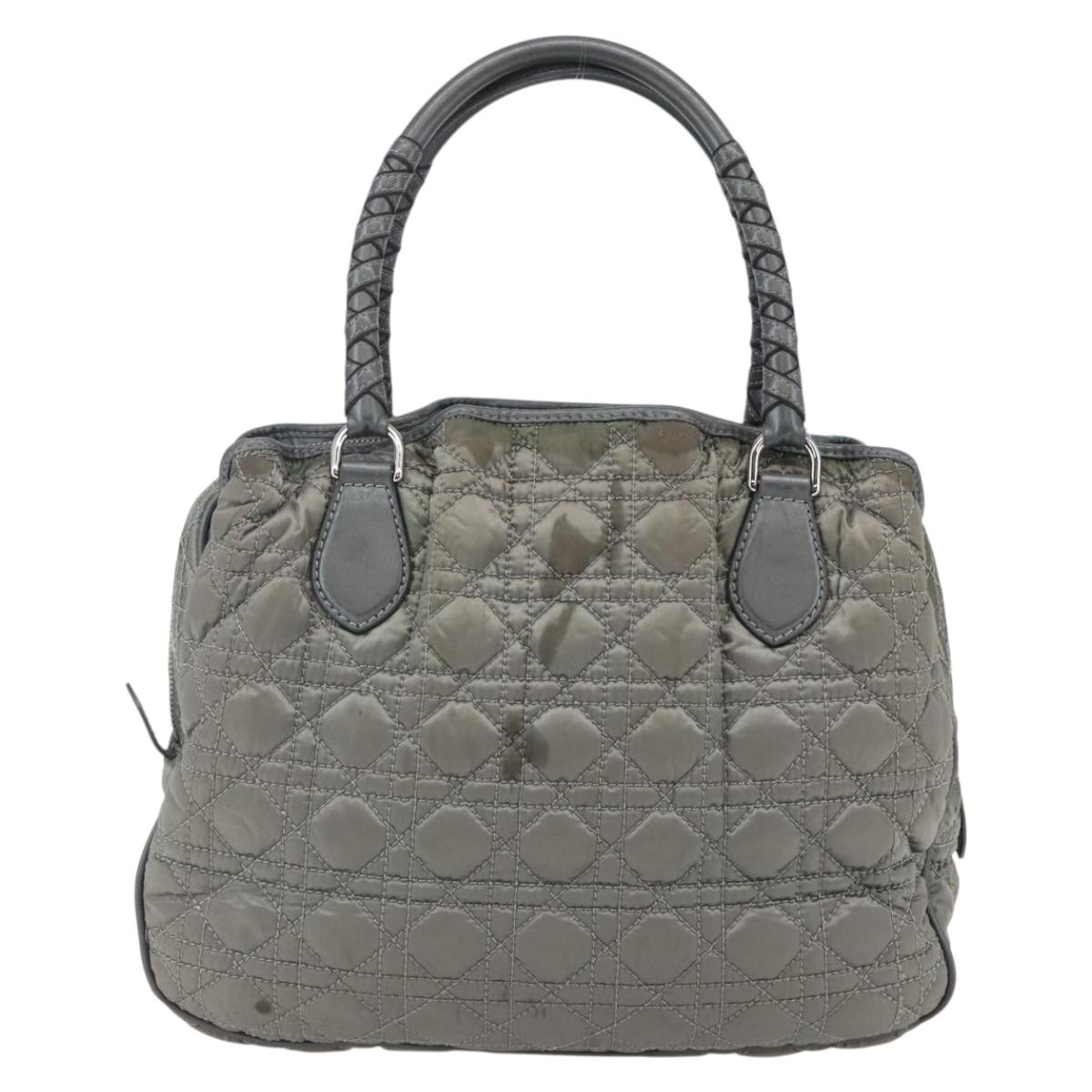 Christian Dior Canage Hand Bag Nylon Gray Silver Auth 147959