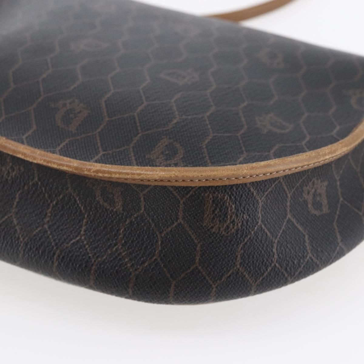 Christian Dior Honeycomb Canvas Shoulder Bag PVC Black Brown gold Auth 147960