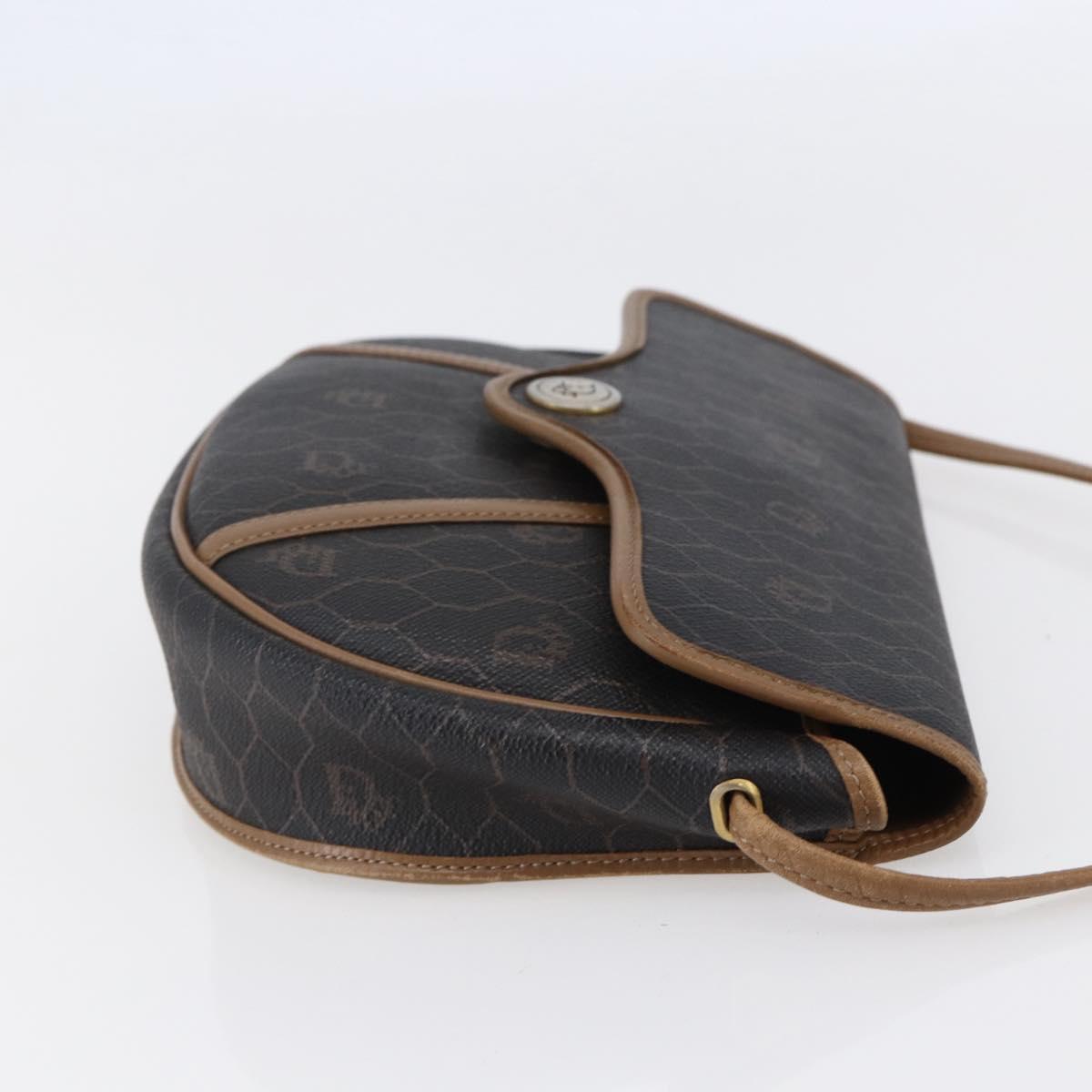 Christian Dior Honeycomb Canvas Shoulder Bag PVC Black Brown gold Auth 147960