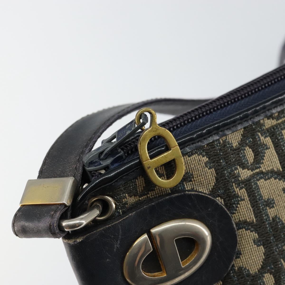 Christian Dior Trotter Canvas Shoulder Bag Navy Gold Auth 147961