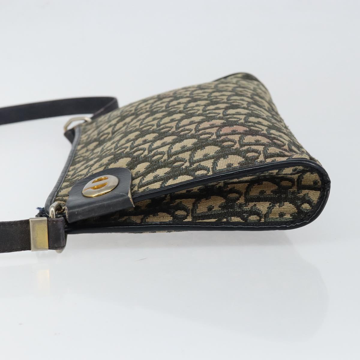 Christian Dior Trotter Canvas Shoulder Bag Navy Gold Auth 147961