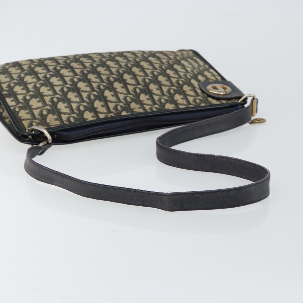 Christian Dior Trotter Canvas Shoulder Bag Navy Gold Auth 147961