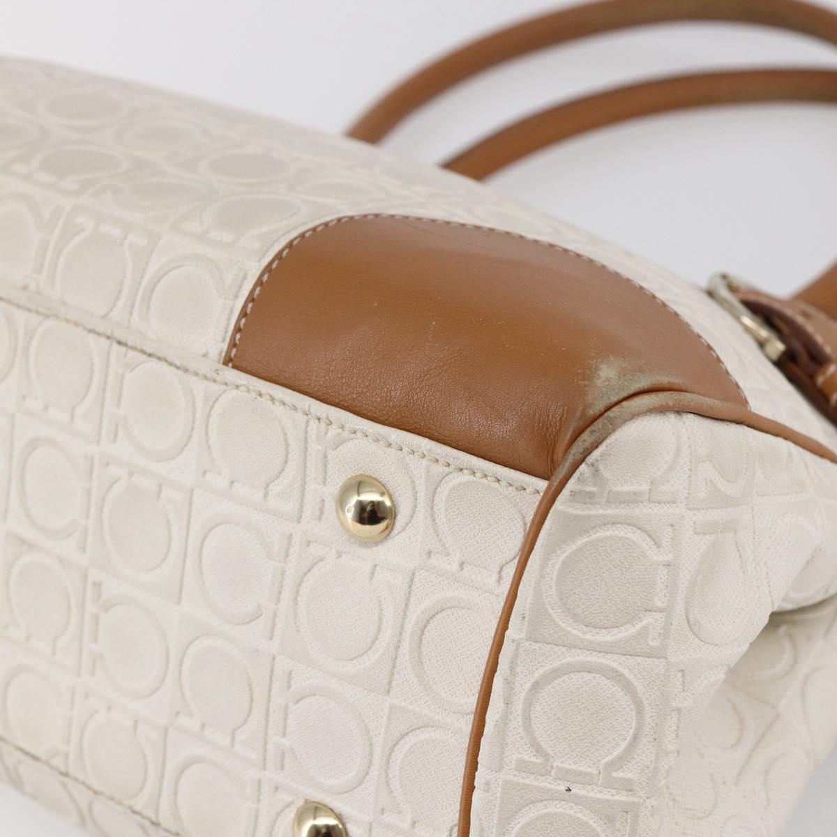 Salvatore Ferragamo Gancini Hand Bag Leather Ivory Gold Auth 147963