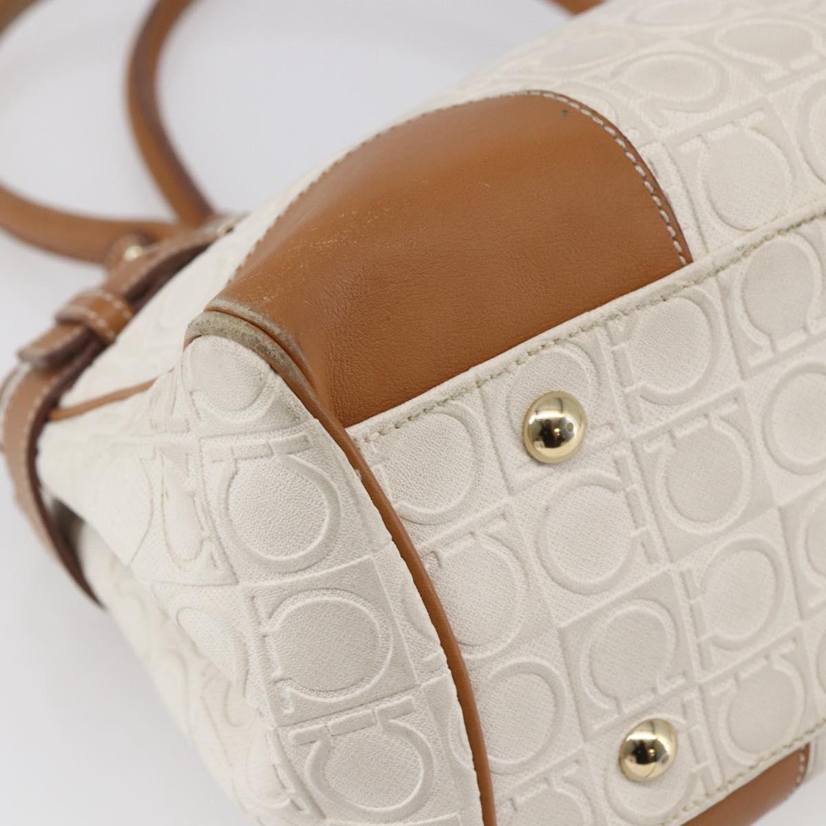 Salvatore Ferragamo Gancini Hand Bag Leather Ivory Gold Auth 147963