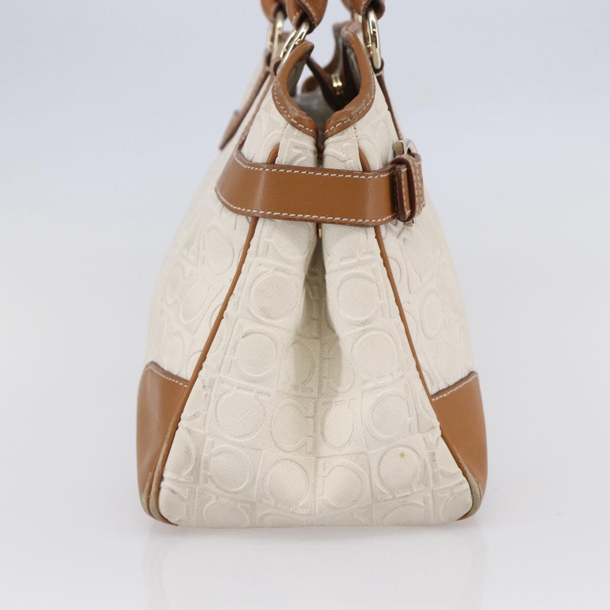 Salvatore Ferragamo Gancini Hand Bag Leather Ivory Gold Auth 147963
