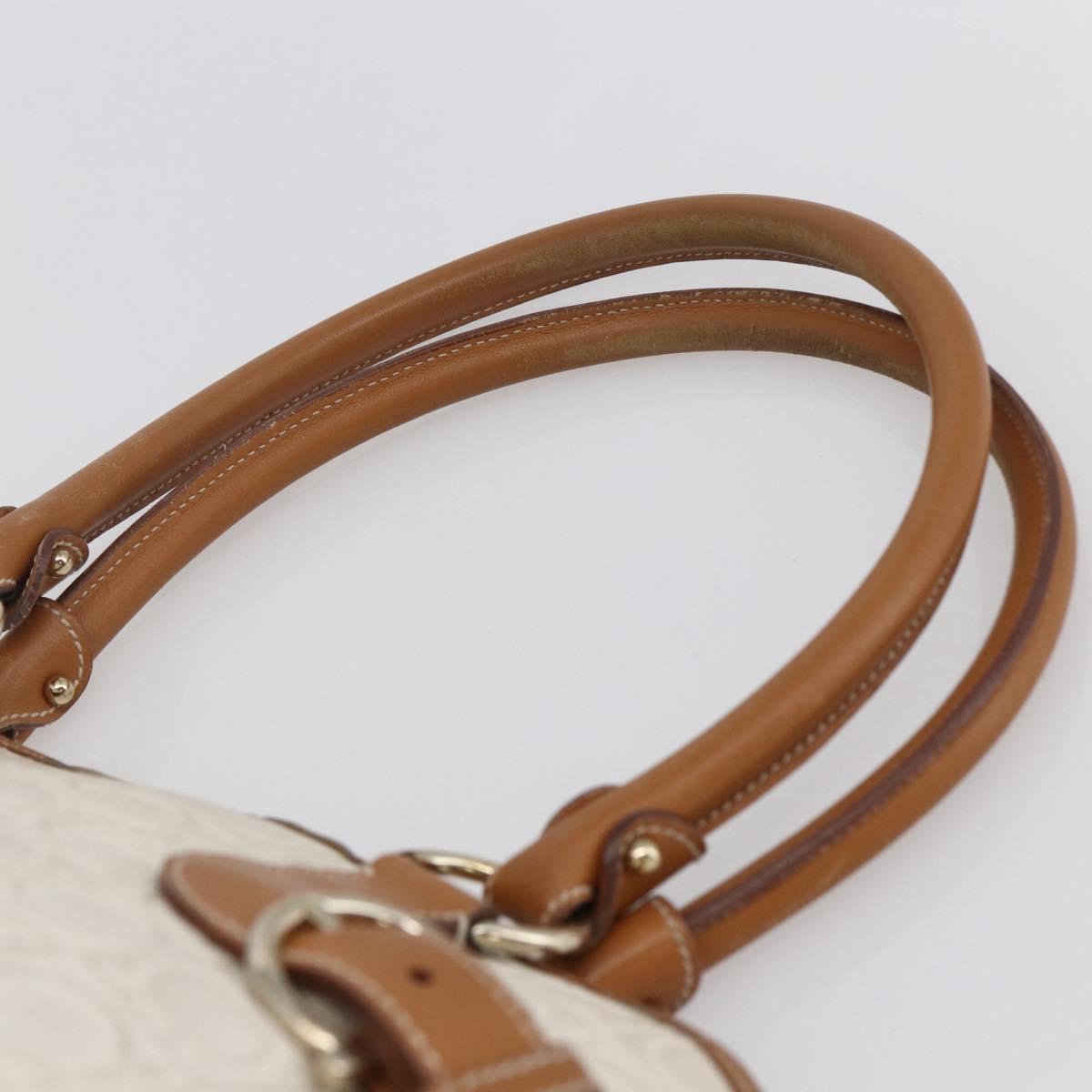 Salvatore Ferragamo Gancini Hand Bag Leather Ivory Gold Auth 147963