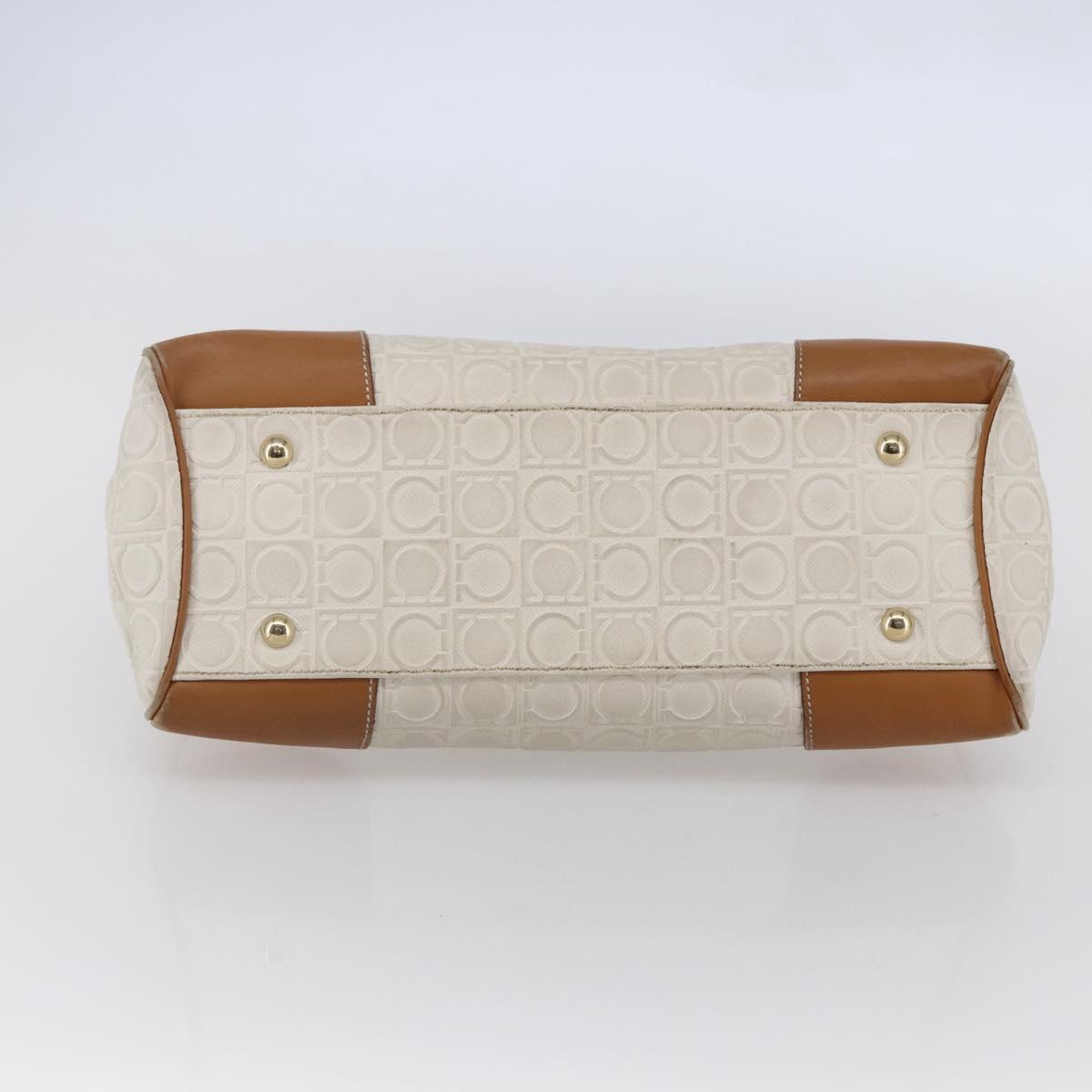 Salvatore Ferragamo Gancini Hand Bag Leather Ivory Gold Auth 147963