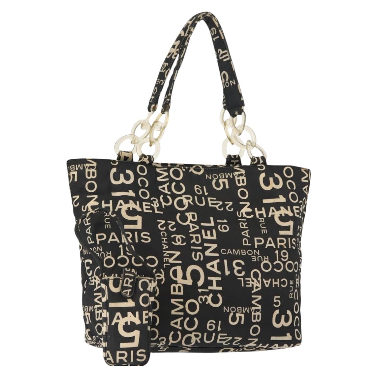 CHANEL Bysy Line Tote Bag Canvas Black CC Auth 147965