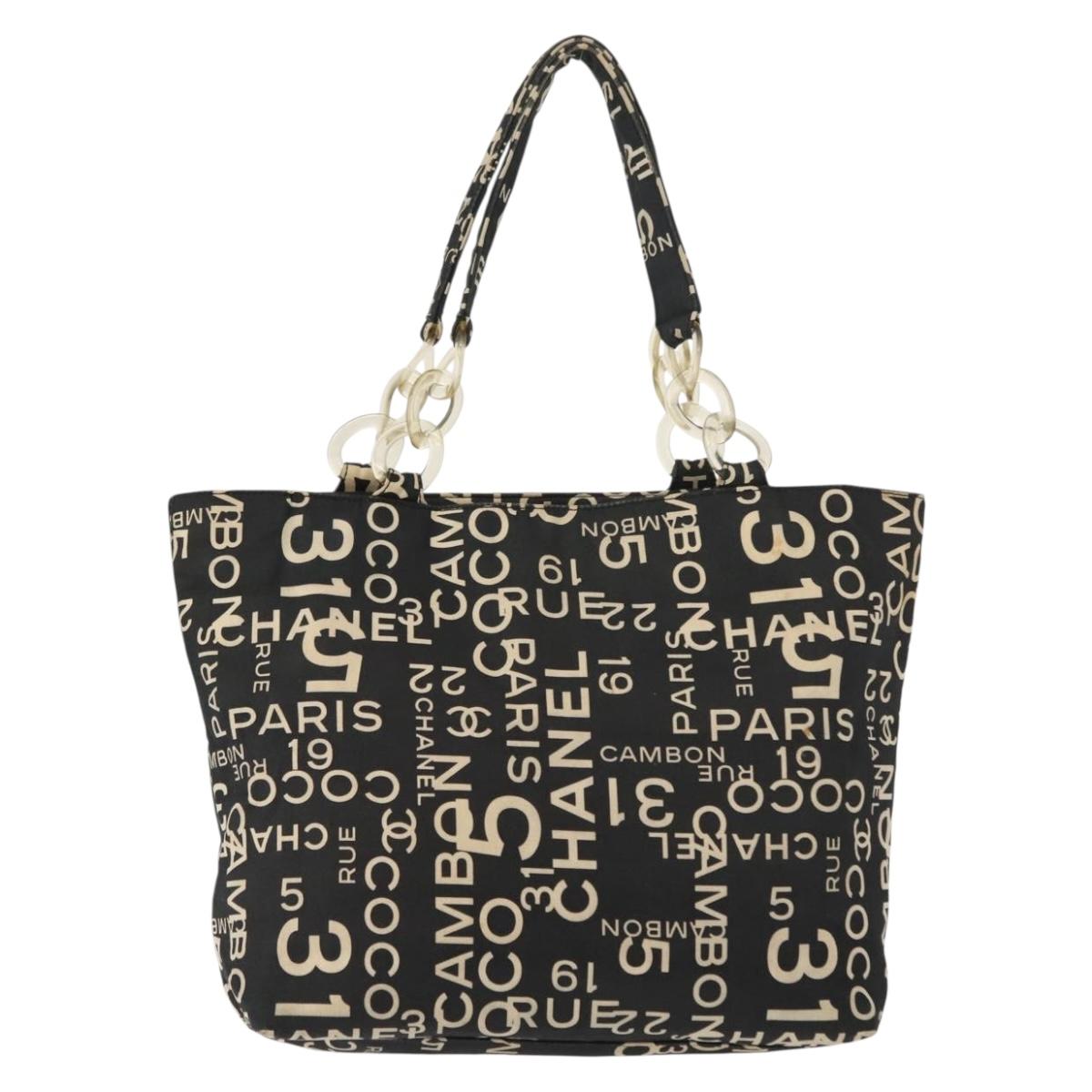 CHANEL Bysy Line Tote Bag Canvas Black CC Auth 147965